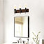 Éclairage pour meuble-lavabo de salle de bain - métal noir mat à 3 lumières + bois, abat-jour en verre, design rétro moderne sur miroir