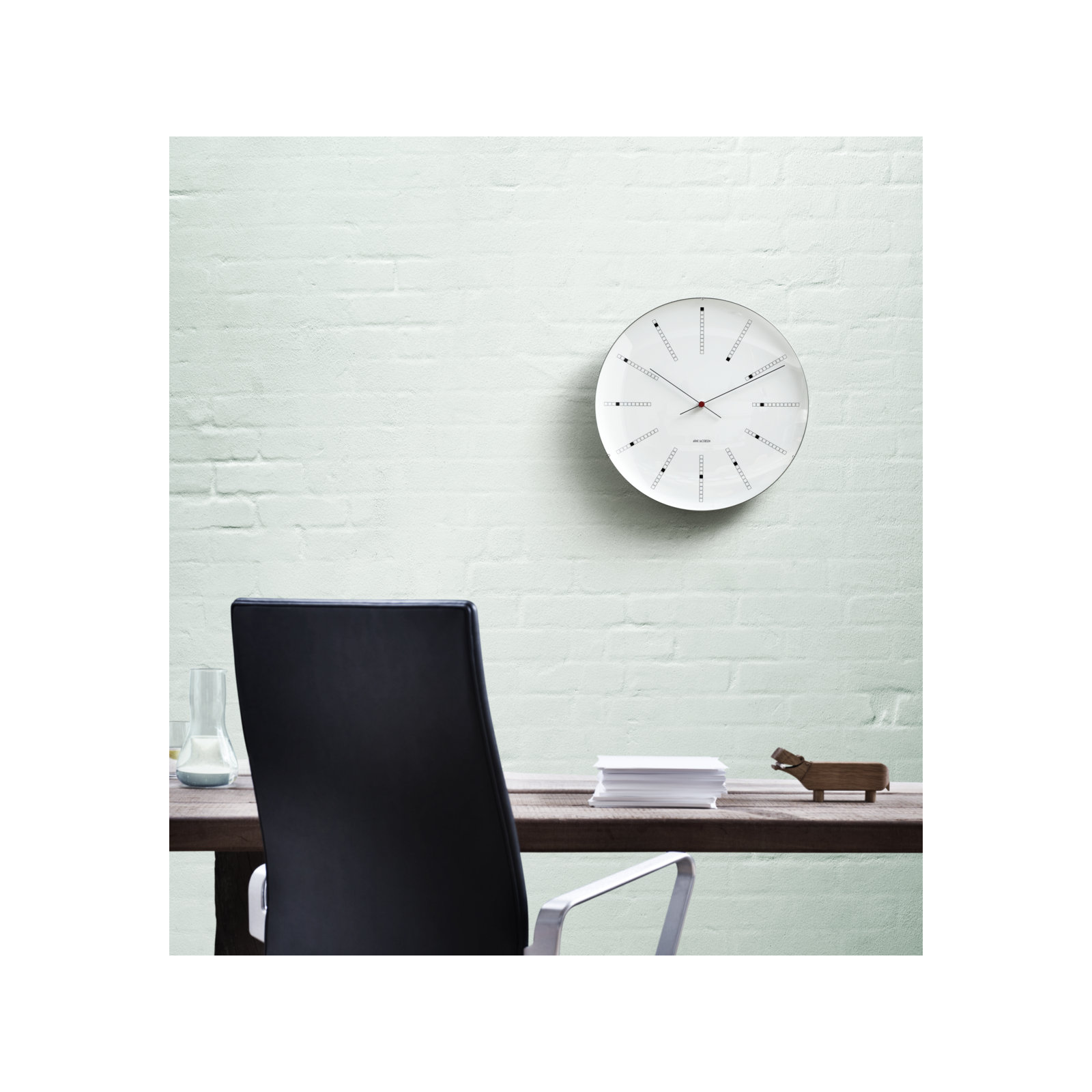 Bankers Metal Wall Clock, White/Black/Red, Large