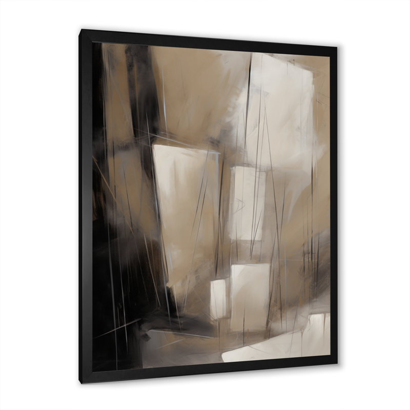 Mélange géométrique gris beige Phebe I, Cadre photo noir, H 20 po x l 12 po x P 1 po
