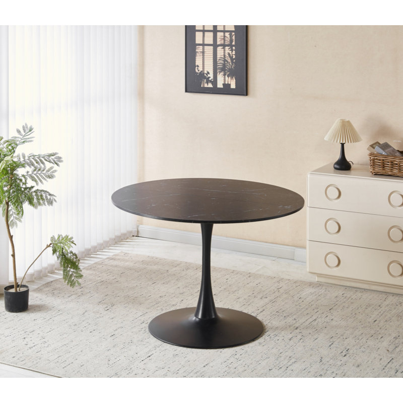 Table Tulip Top, table de salle à manger Mid-Century pour 4 à 6 personnes - plateau rond en panneau de fibres à densité moyenne (le plateau de table est composé de deux panneaux), table de salle à manger à piédestal, table de bout et table basse de loisir