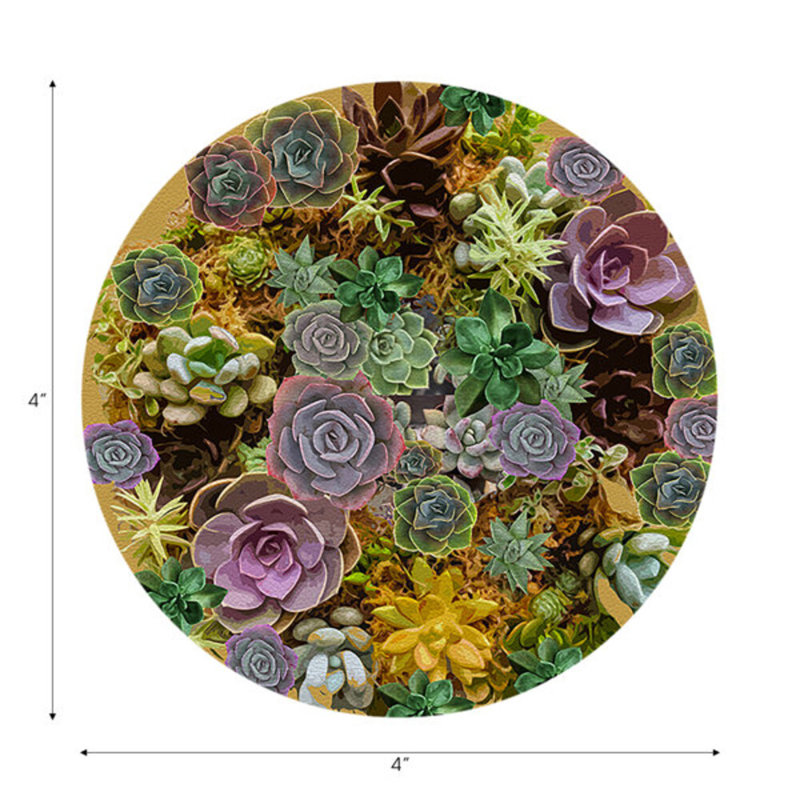 Succulents Vegan Leather Round Coasters, Gold