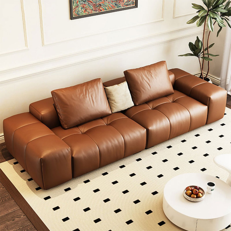 Canapé modulaire orange en cuir véritable, Orange