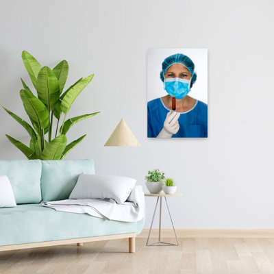 Hôpital, infirmière avec seringue et masque, art mural moderne, architecture