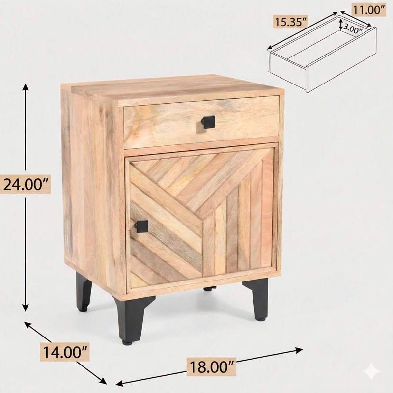A nightstand made from solid wood.