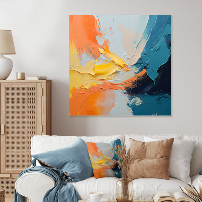 Blue And Orange Paint Abstract Expression 5 - Abstract Metal Wall Art
