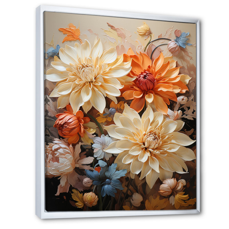 Yaleska Chrysanthemums Autumn Gold Patchwork I, H 44 po x l 34 po x P 1,5 po, Cadre flottant blanc