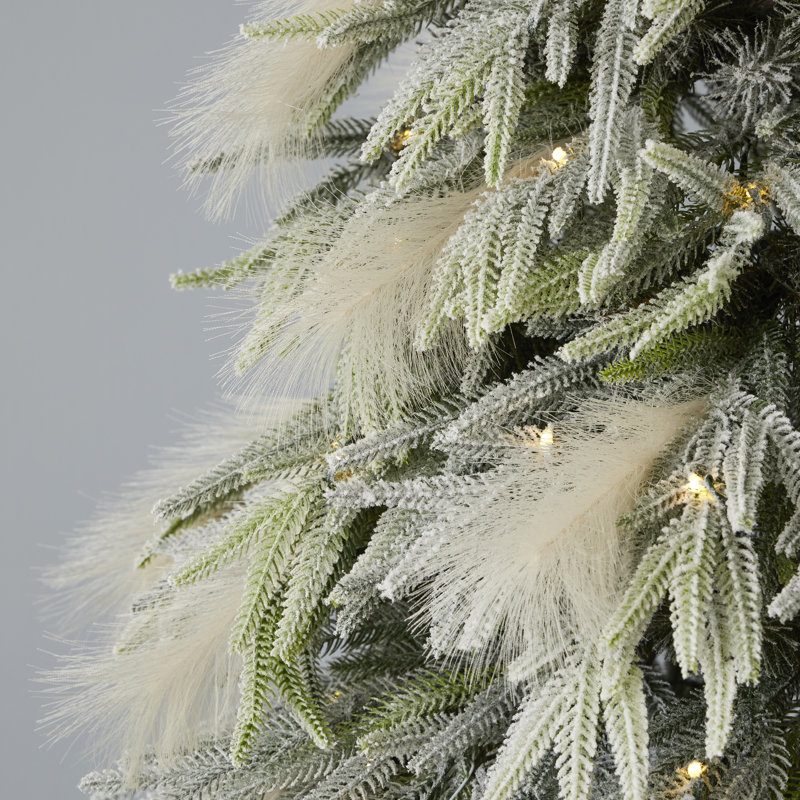 9 FT Snow-Dusted Pine and Pampas Christmas Tree with Warm White LED Lights