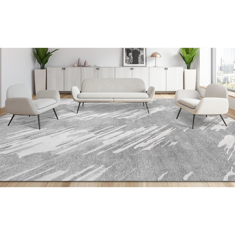 Tapis blanc et gris noué à la main de haute qualité, Tapis de couloir 2 pi 6 po x 10 pi 1 po