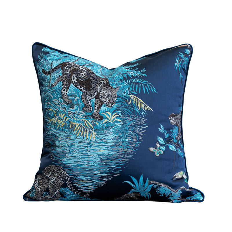 Animal Print Cotton Blend Reversible Pillow Cover, Blue, 20"H x 20"H