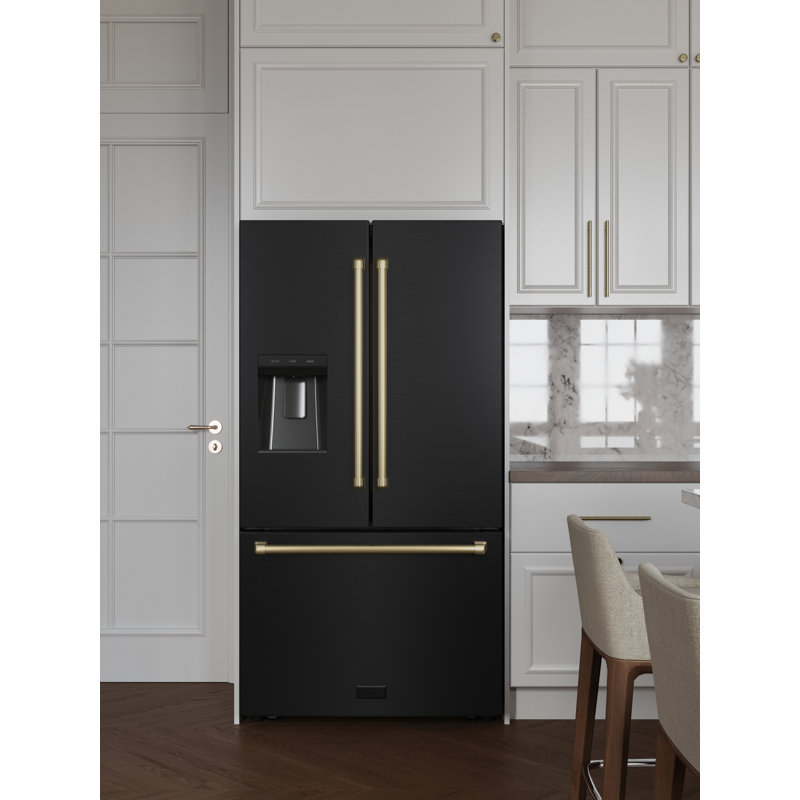 ZLINE 36 in. Standard-Depth French Door Refrigerator w/ 2 Ice Makers, Champagne Bronze, Stainless Steel