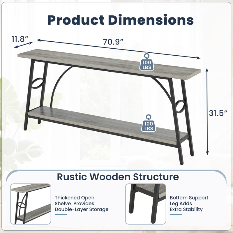70.9" Console Table, Gray