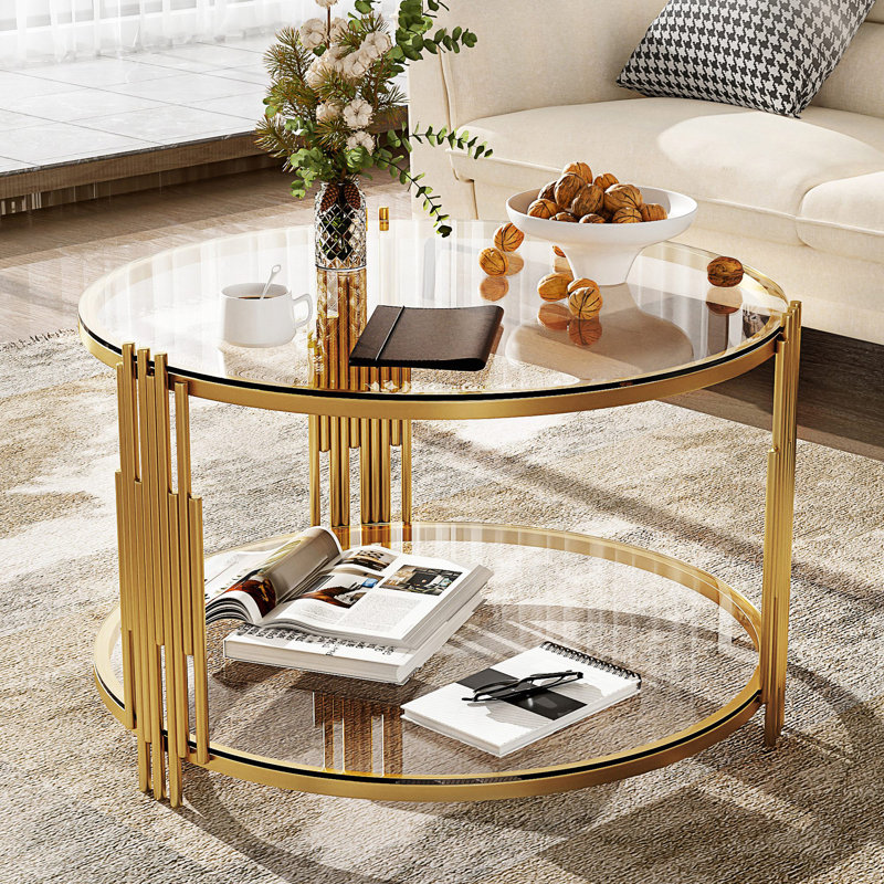 Table basse moderne, table basse cylindrique en métal, table centrale, Clair