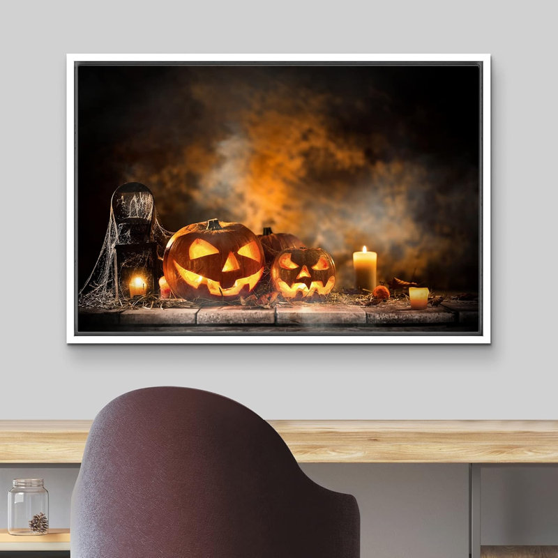 Décorations murales d'Halloween pour la maison, Cadre flottant blanc, H 24 po x l 36 po