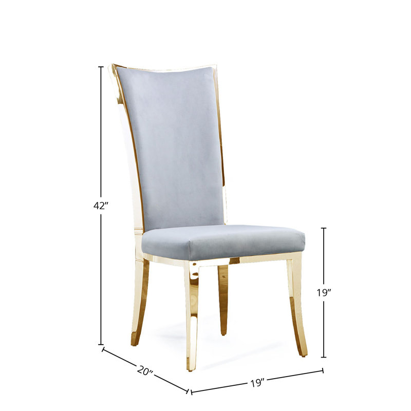 19'' H Velvet Upholstered Side Chair, Grey, Titanium Gold
