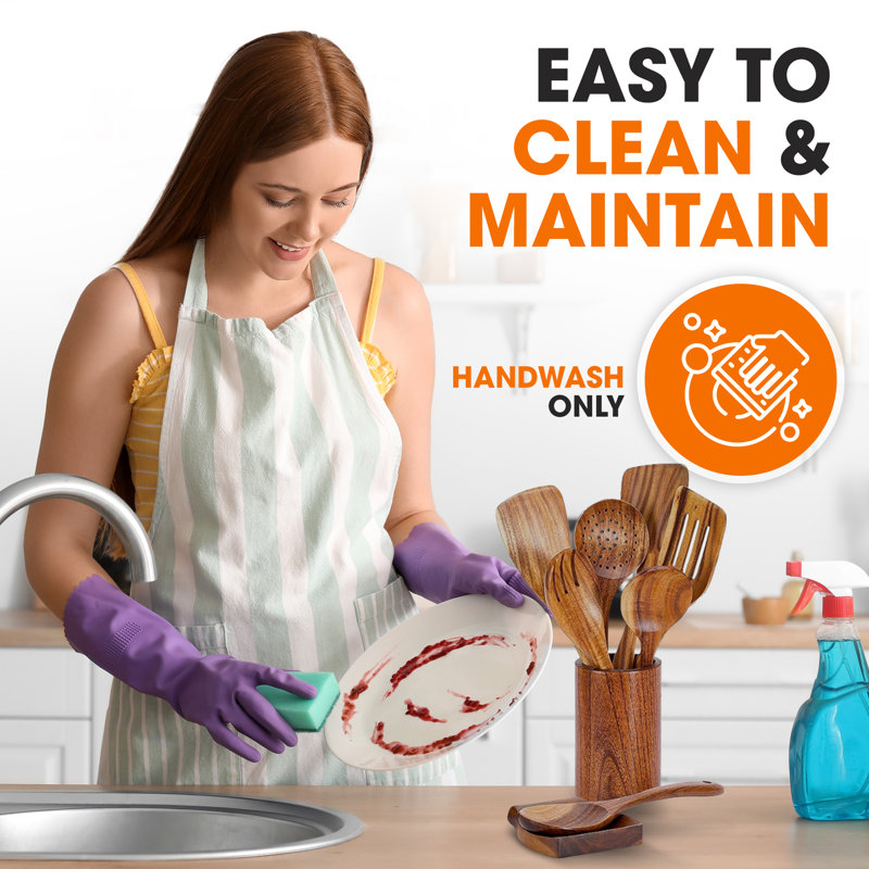 Deluxe 9-Piece Natural Wood Cooking Utensils Set with Holder