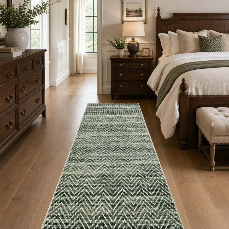 Tapis de couloir lavable rayé sans bordure 2 pi x 6 pi - Tapis antidérapant et antidérapant pour cuisine de couloir, Vert