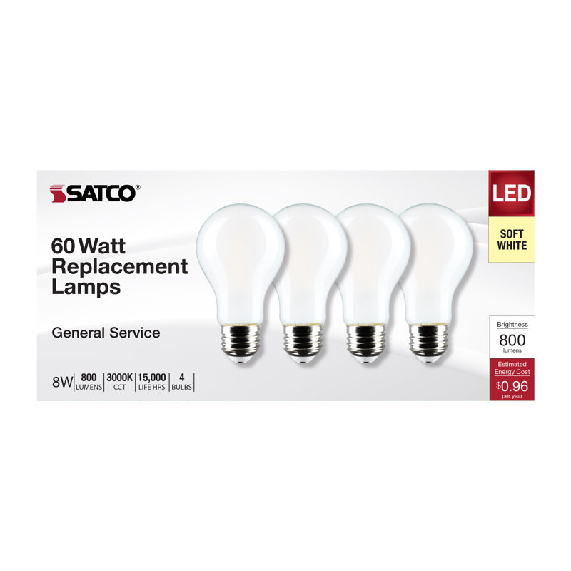 8 Watt A19 LED Soft White 2700K Medium Base 120 Volt, 3000K