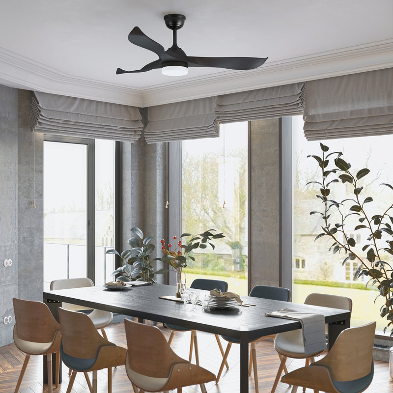 52" 3 - Blade Ceiling Fan With Led Lights Remote And App Control, Matte Black, Matte Black