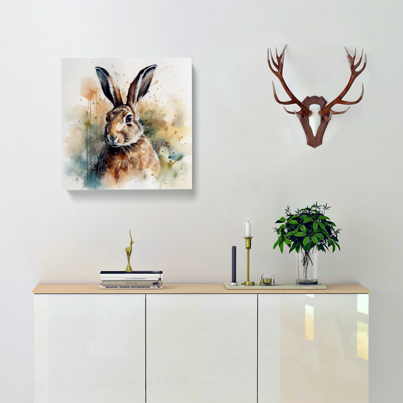Hare Watercolour - Wrapped Canvas, 35cm H x 35cm W x 3cm D