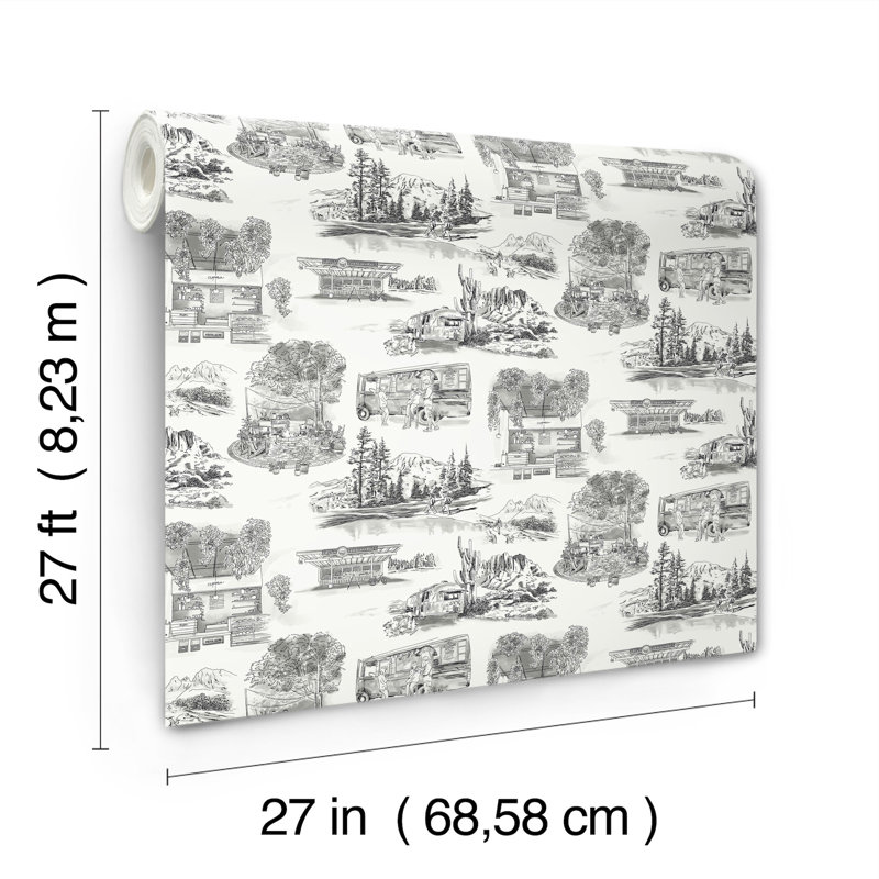 Modern Vista Toile Wallpaper Roll, Black