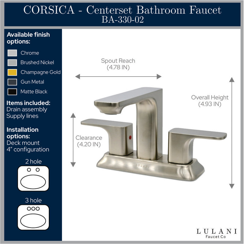 Robinet de salle de bain central avec drain Lulani Corsica, Or champagne