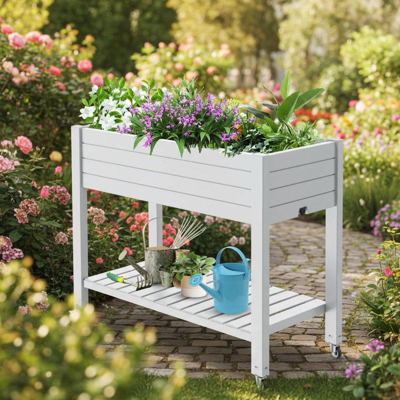 Boîte à fleurs mobile en résine, 43.5x17.6x33.64, Gris