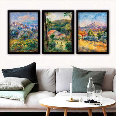 Ensemble de 3 peintures élégantes encadrées décoratives, 13,8 x 17,7 pouces chacune | 100% bois avec cadre 100% polystyrène (épaisseur: 0,8 pouce) | Impression numérique UV, parfaite pour le salon et la décoration intérieure