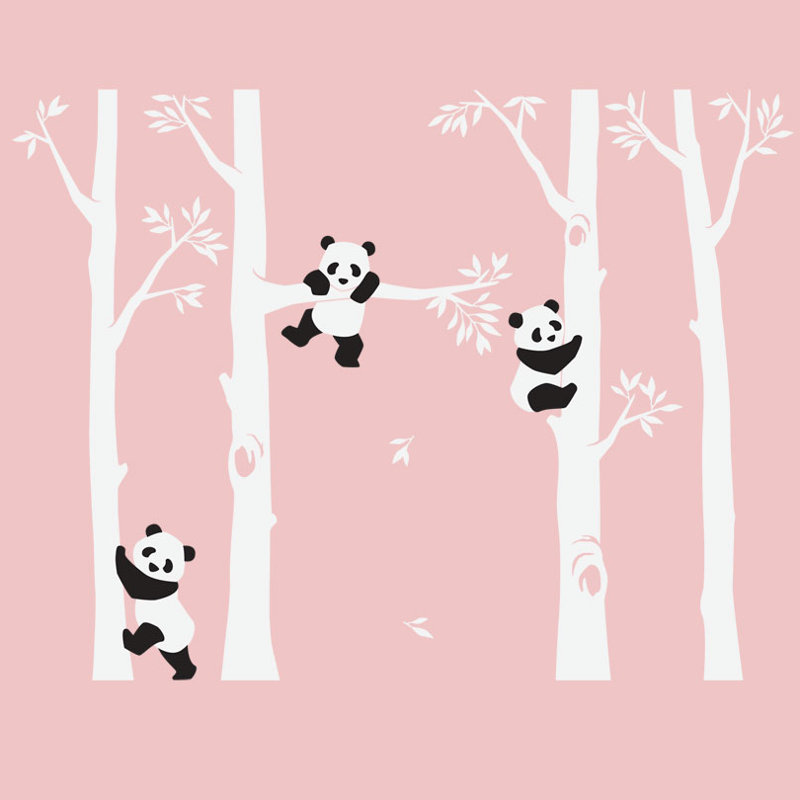 Adhésif décoratif arbre avec des pandas, Blanc / noir