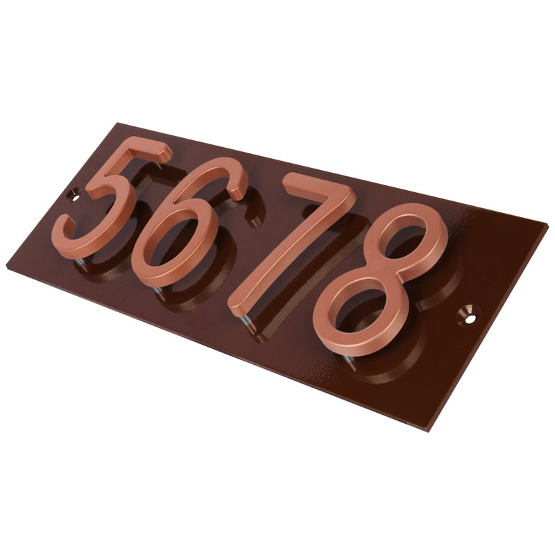 Plaque d'adresse horizontale flottante en aluminium Royal Shade - 4 chiffres personnalisés, Brun, Cuivre, Oui