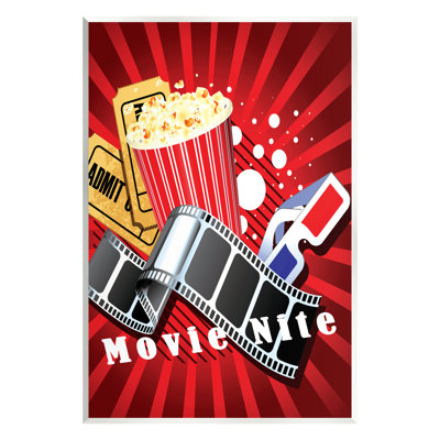 Movie Nite Striped Vintage Cinema Popcorn Sign by Yvonne Coleman Burney - Unframed Graphic Art on MDF -  Stupell Industries, ao-985_wd_10x15