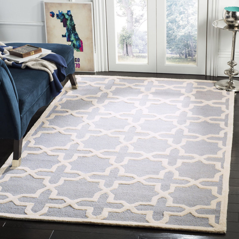 Tapis gris / ivoire touffeté à la main à motif géométrique d'Igna, Rectangle de 11 pi x 15 pi