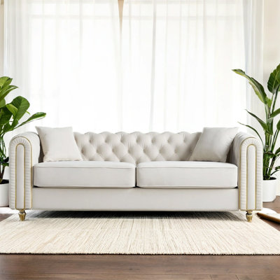 86" W Luxury Modern Tufted Sofa  with 2pcs of toss pillows for Living Room ,Bedroom,Beige Color