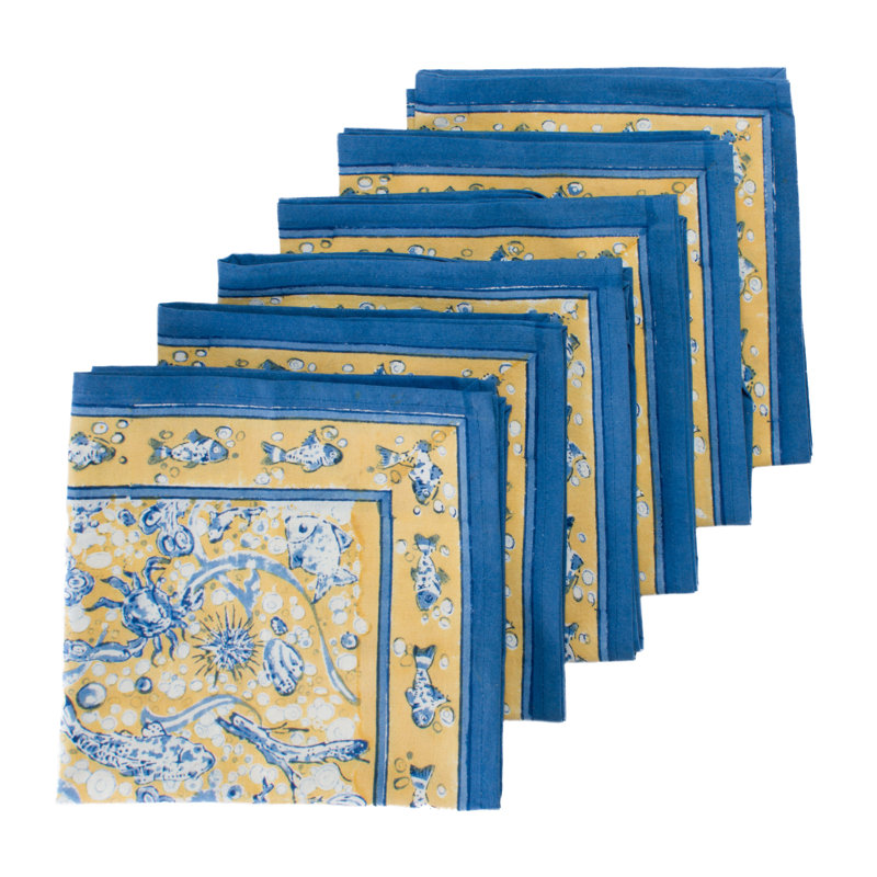 Pickering 100% Cotton Floral Square Napkin, Blue/Yellow