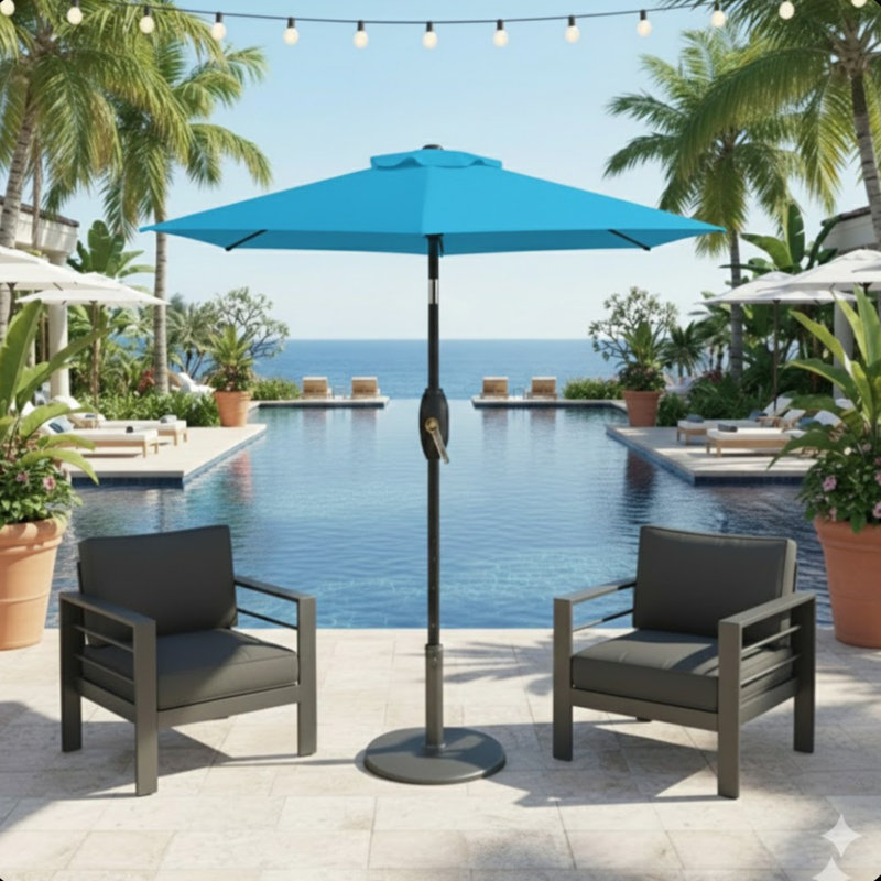 Parasol avec manivelle et inclinaison (sans base), Bleu