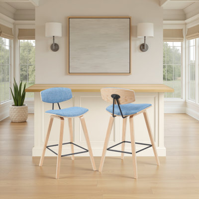 Bilgin Payton Modern Bar or Counter Height Stool with Upholstered Seat and Wood Frame