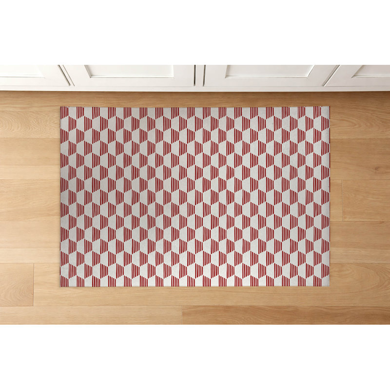 Tapis de cuisine Hexaline, Rectangulaire 3 pi x 5 pi, Rouge canneberge