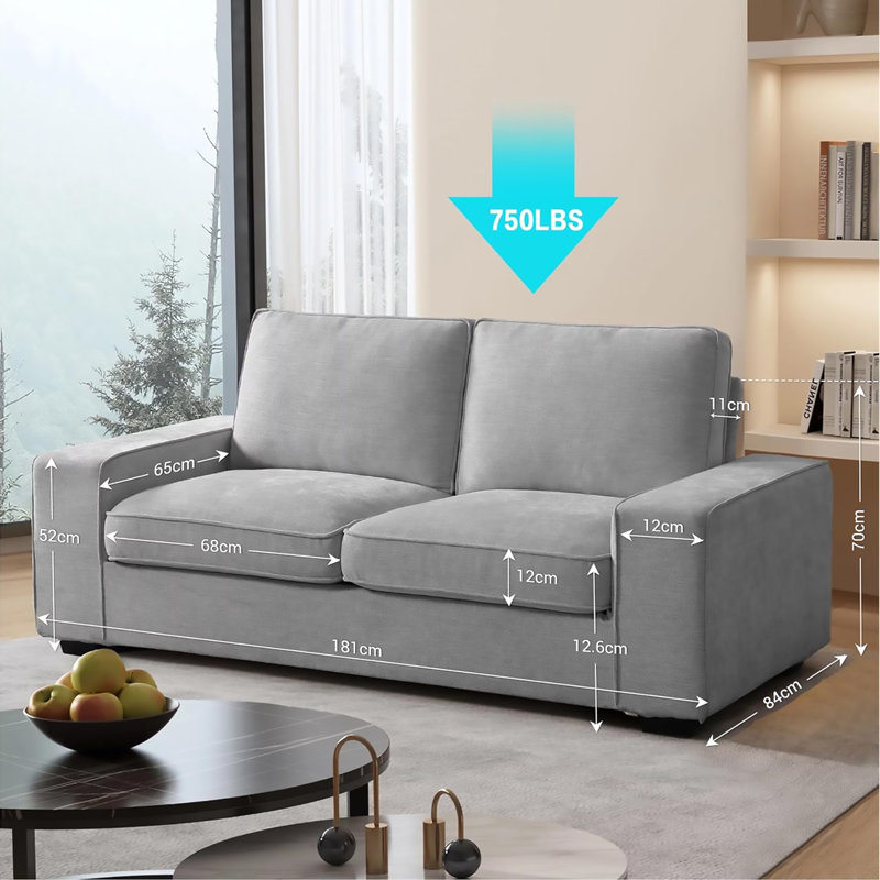 Nickelle 2 Seater Upholstered Loveseat Sofa, Light Grey