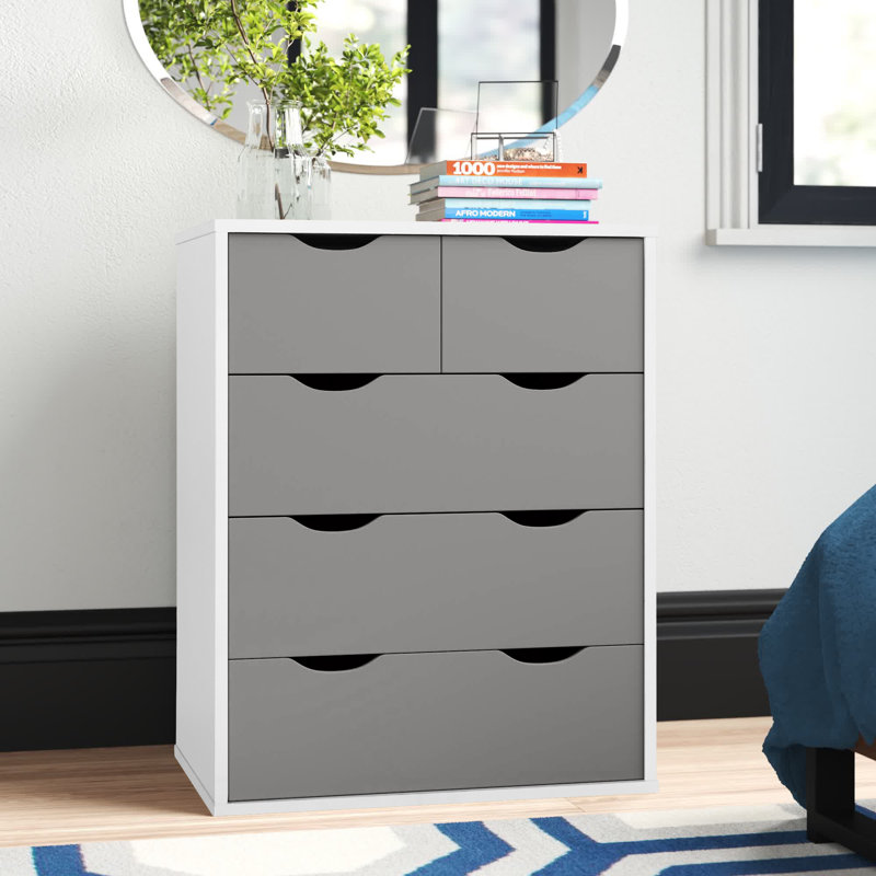 Bohl 5 - Drawer Chest of Drawers, White/Grey