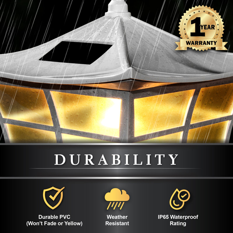 White PVC Solar LED Post Cap Light with Dusk to Dawn Sensor