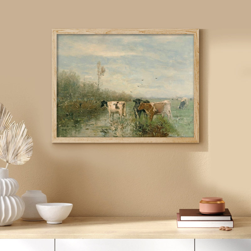 «Pastoral Cow Farm Field» sur papier, Naturel, H 12 po x l 16 po