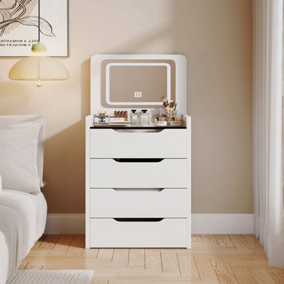 3 In 1 Vanity Desk,Small Make Up Vanity Set With Visible Glass Desktop,Compact Makeup Vanity With 3 Drawers,Dressing Table