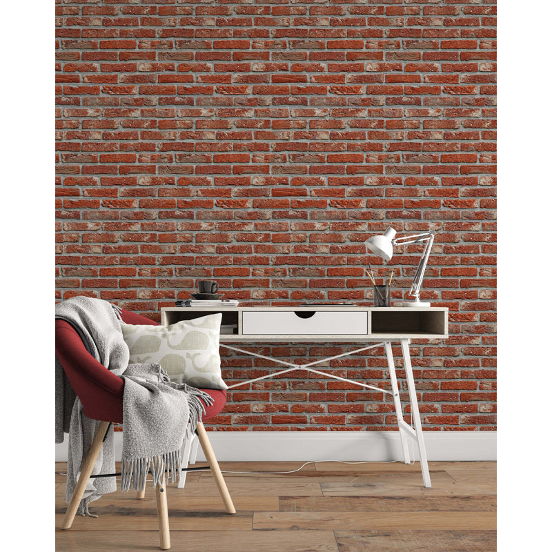 Red Brick Wall Background Construction Removable Wallpaper, 48.96" L x 75" W