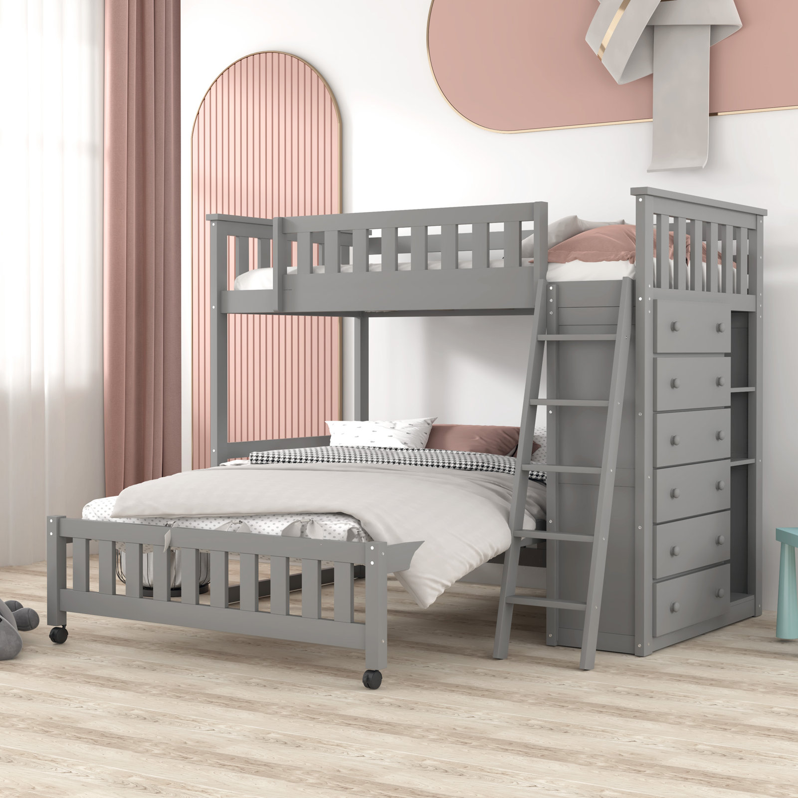 Kids Twin Over Full Bunk Bed with Drawers