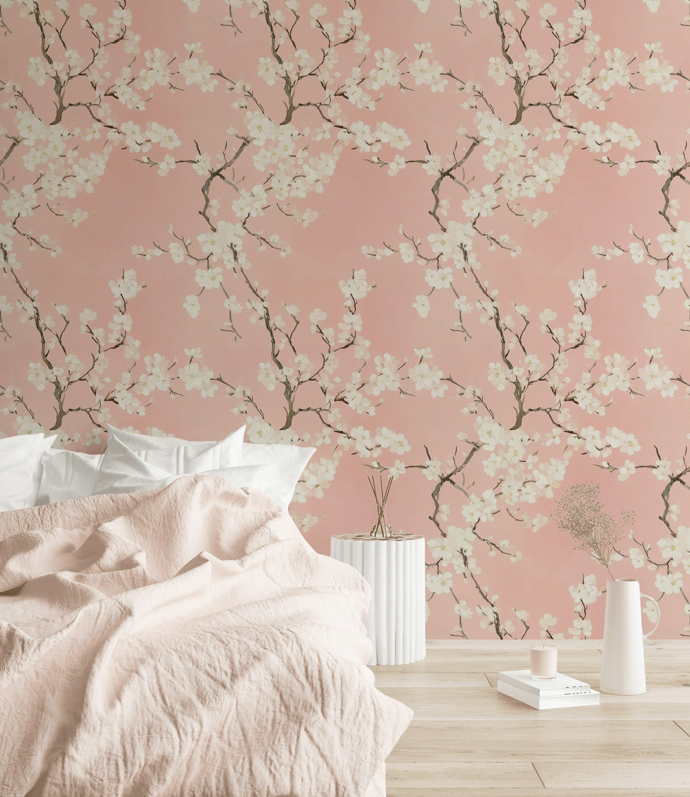 Lark Manor™ Cherry Blossom Pink Wallpaper Wall Mural | Elegant Floral ...