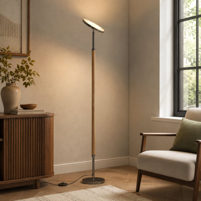 Wood Torchiere Floor Lamp, Super Bright Stepless Dimmable LED Uplight, Remote Adjustable 3000K-6500K with Timer, for Living Room, Bedroom, Office, Reading