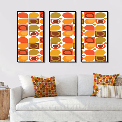 " Abstract Retro Geometric Pattern VI " 3 - Pieces
