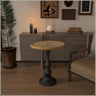 Retro French Country Wooden Round Side Table, Pedestal Accent End Table for Living Room, Homestay & Restaurant