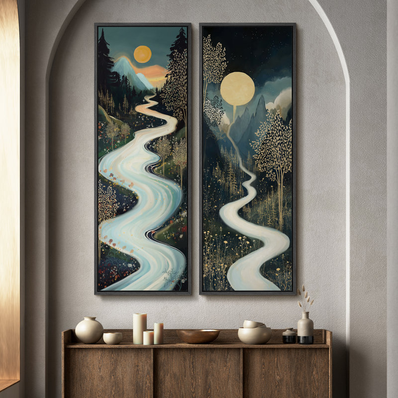 Vintage Landscape Wall Art - 20x60 inches Framed Canvas Set of 2, Noir