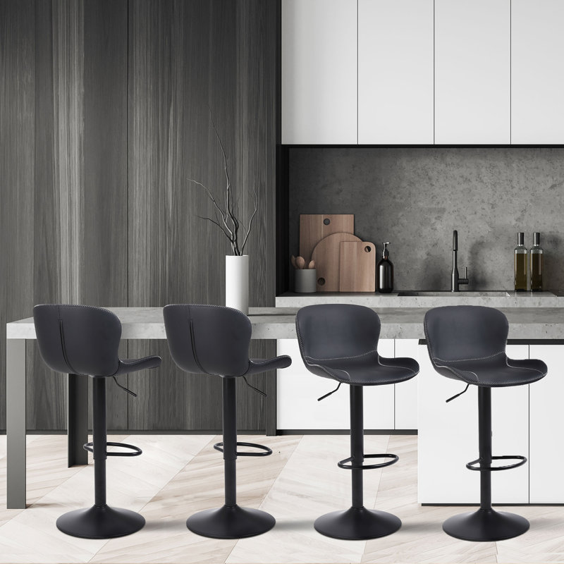 Illyas Swivel Upholstered Adjustable Height Counter Stool with Metal Frame, 4, Black