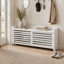 Banc à chaussures en volets vieillis avec rangement et coussin, charme rétro pour salon et entrée-1225460059